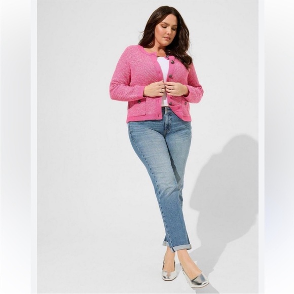 TORRID Pink Button Up Boxy Cardigan Sweater With Skull Buttons Sz 2 - Picture 2 of 7